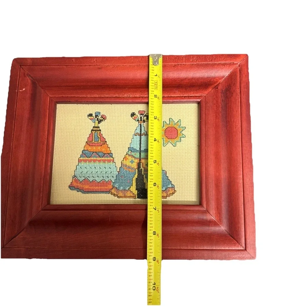 Vintage Teepee Native American Indian Cross Stitch Picture 11.25